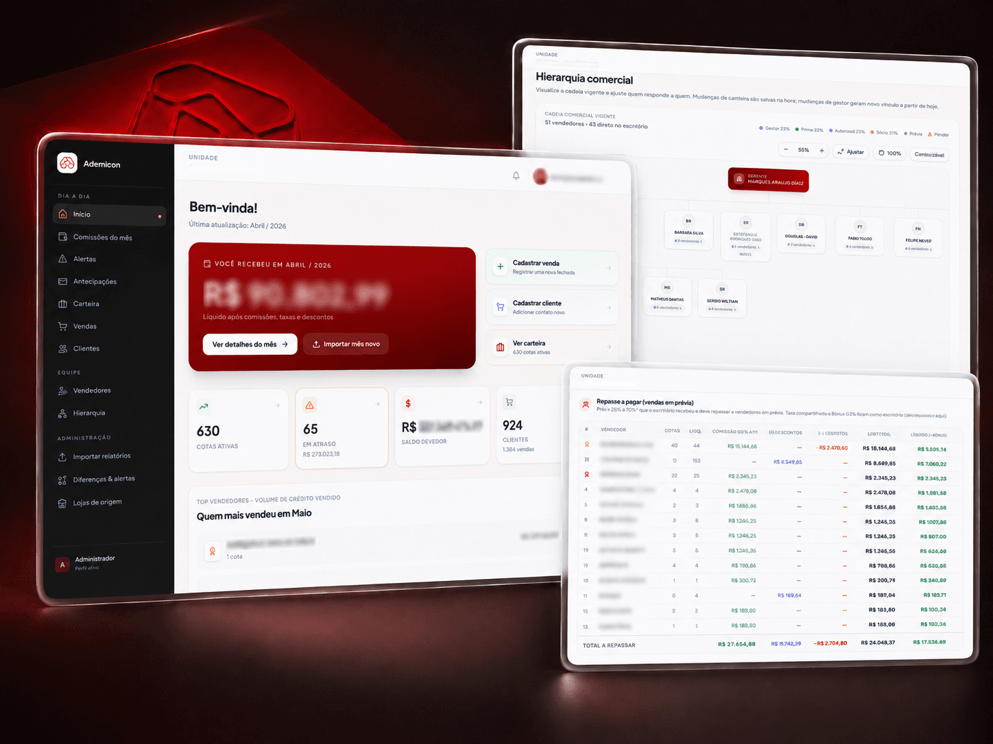 Ademicon · plataforma de comissões e BI executivo