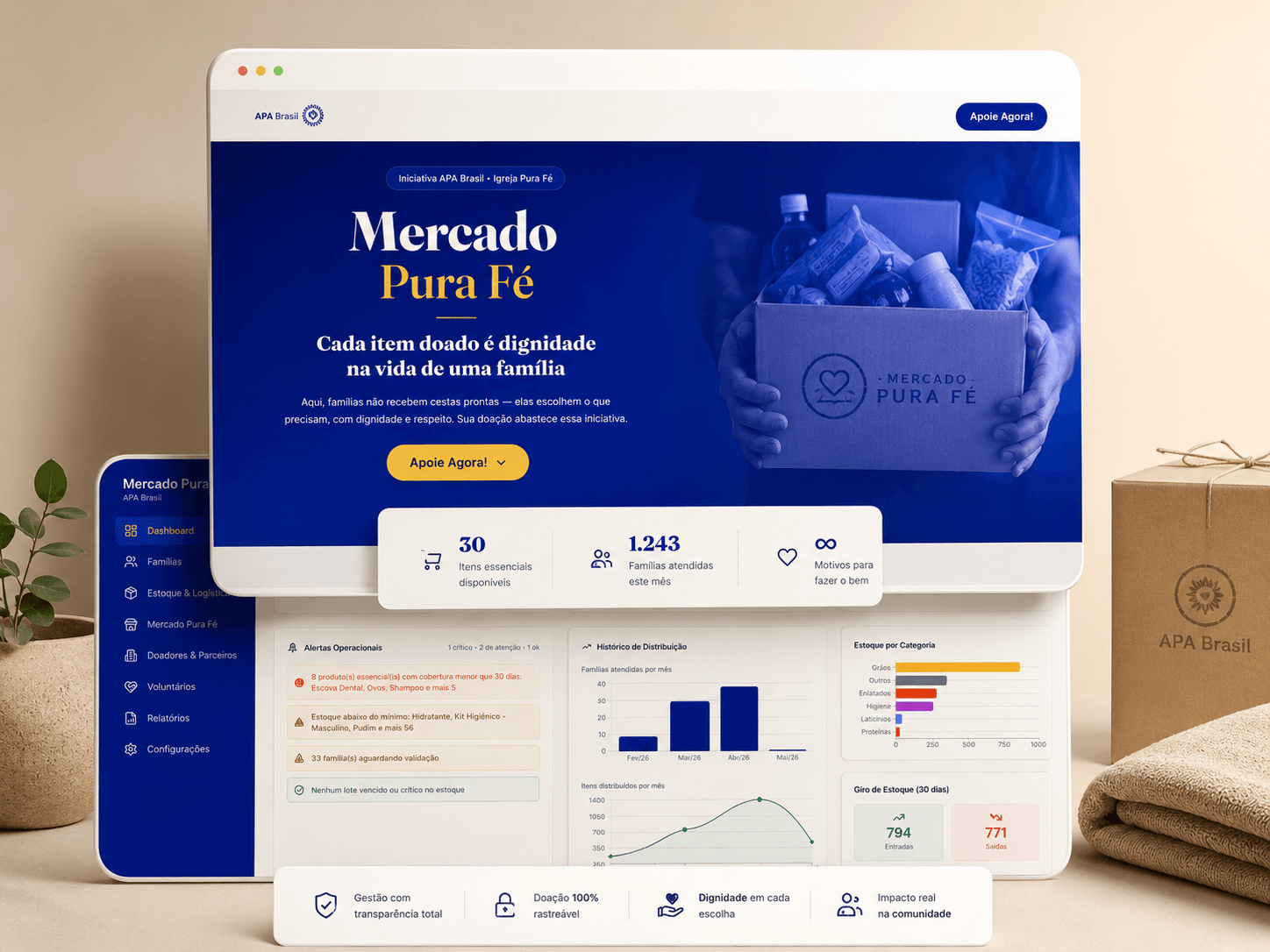 Mercado Pura Fé · Cada item doado é dignidade na vida de uma família